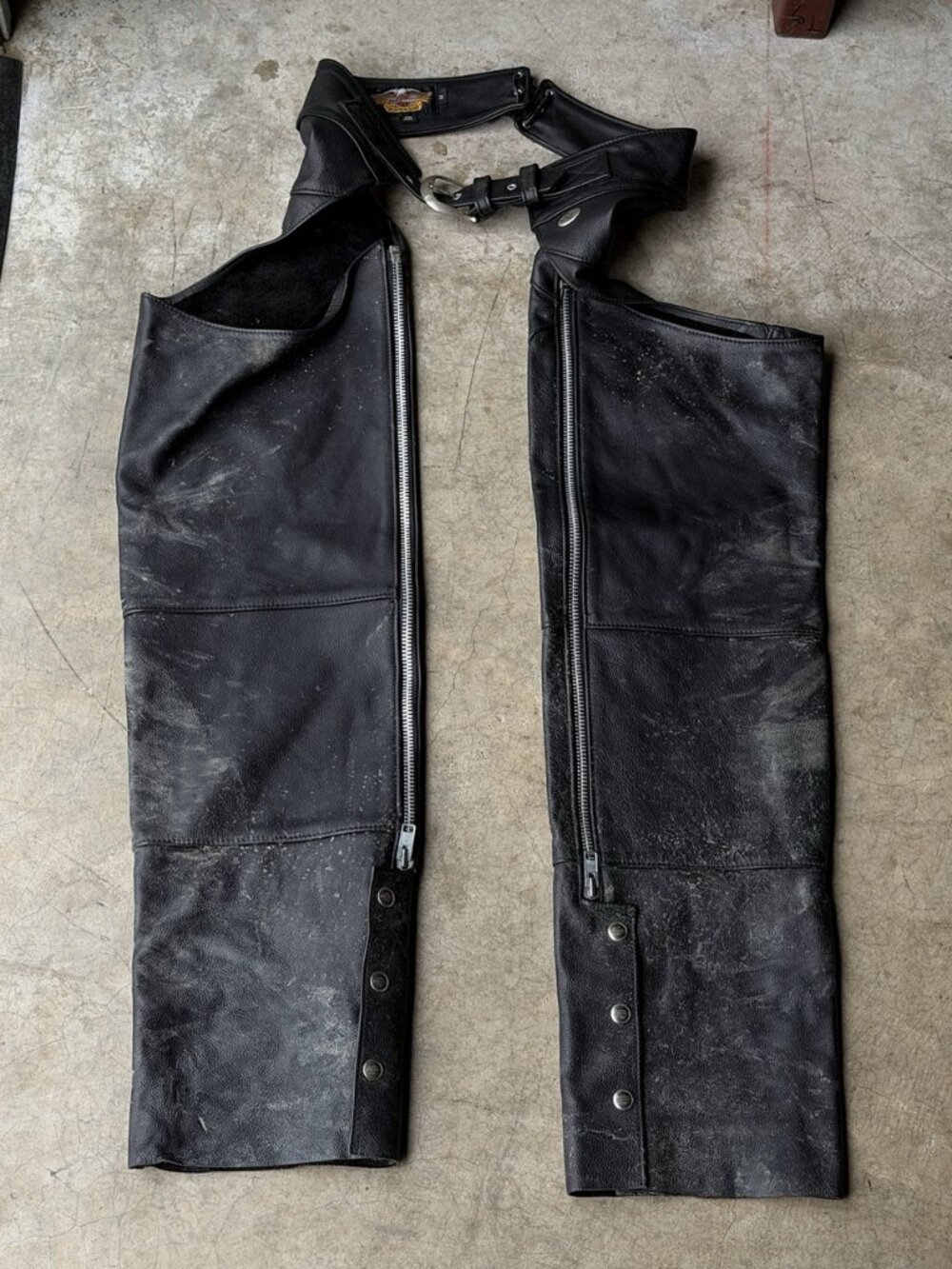 Harley-Davidson Motorcycle Riding Chaps Mens M Black Full Zip Legs Eagle Logo